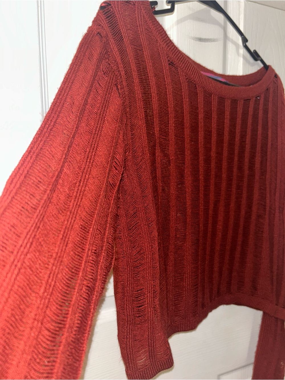 Distressed Sheer Ladder Knit Top
